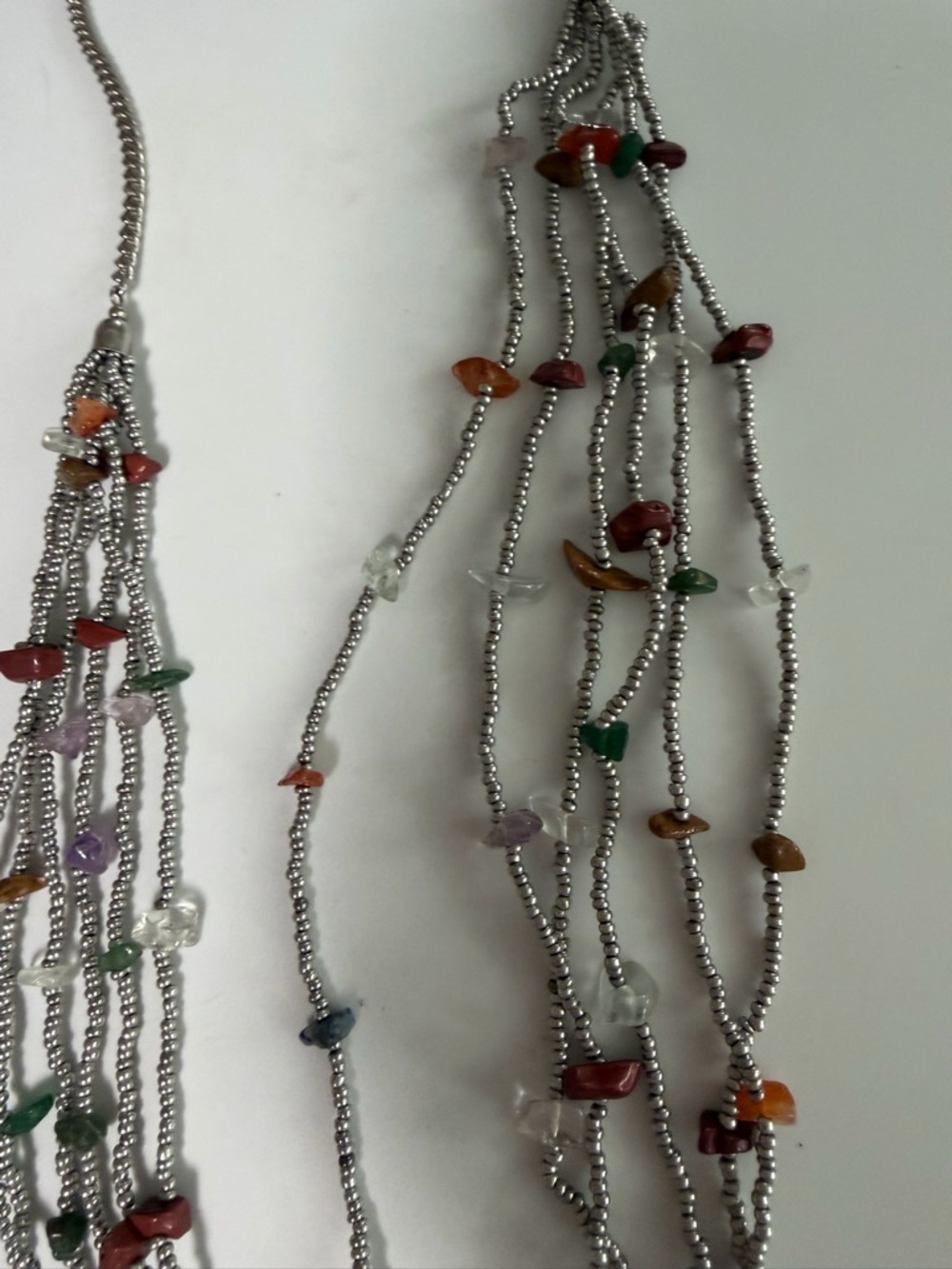 Multi-Color Beaded Layered Necklace with Silver-Tone Seed Beads